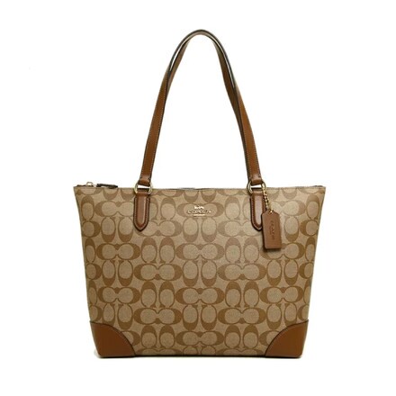 กระเป๋า COACH F29208 ZIP TOP TOTE IN SIGNATURE CANVAS (IME74)สี: IMITATION GOLD/KHAKI/SADDLE 2