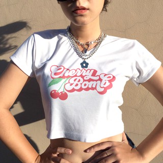 Cherry bomb เสื้อครอป คอวี ร้านd_dcloth