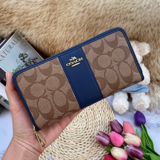 🌈กระเป๋าสตางค์ใบยาว COACH Accordion Zip Wallet in Signature Coated Canvas with Leather