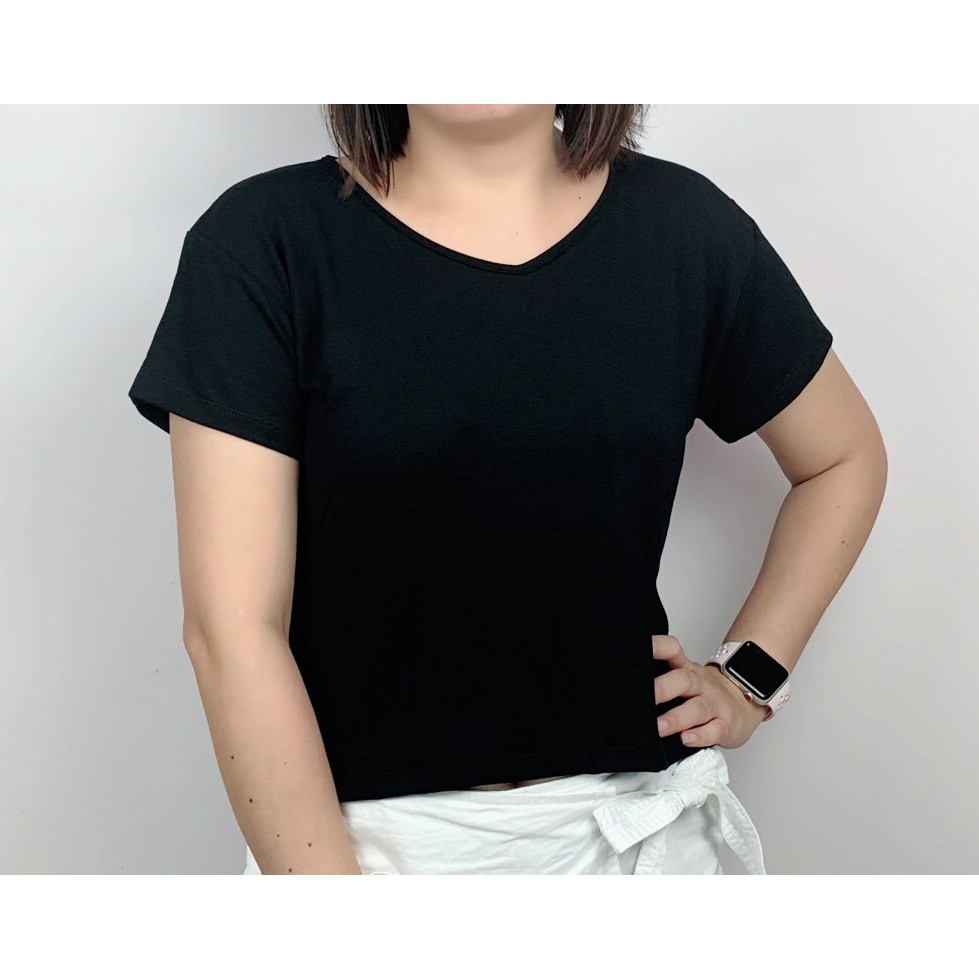 ( ผ้าร่อง / ยืดเอวลอย ไซส์ XXL ) เสื้อยืดครอป แบรนด์ CHOTYSHOP สินค้าผลิตในไทย QSLX