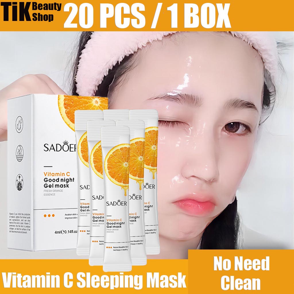 【20 ชิ้น/1 กล่อง】Vitamin C Sleeping Mask Good Night Gel มาสก์หน้า ไวท์เทนนิ่ง กระชับ ให้ความชุ่มชื้น ควบคุมความมัน เอสเซนส์ส้ม ฟื้นฟู กระชับรูขุมขน ดูแลผิว ต่อต้านริ้วรอย มาส์กหน้า