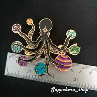 เข็มกลัด / หมุดโลหะ ปลาหมึกหนวดดาวเคราะห์จักรวาล Space Octopus Universe Planet 🌌✨ ( Hard Enamel Pin )