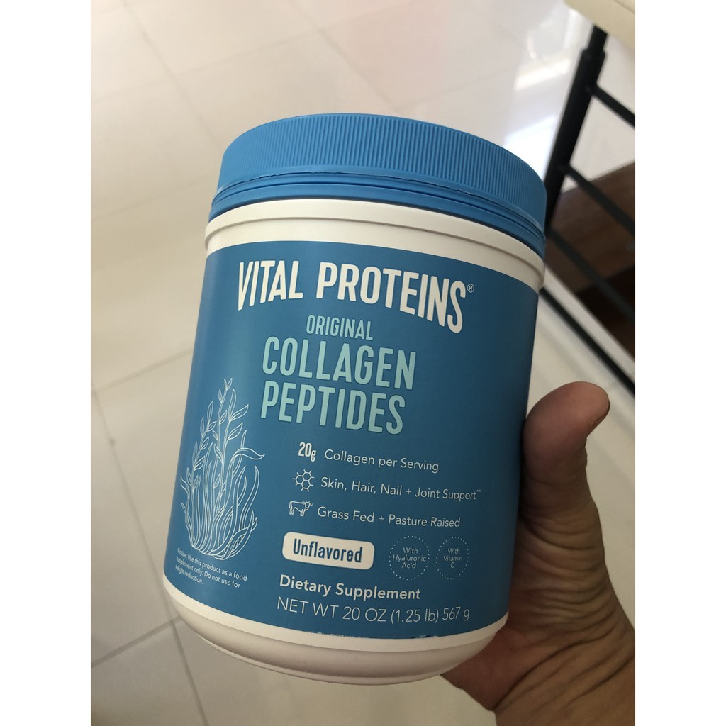พร้อมส่ง Vital Proteins Collagen Peptides Unflavored + Vitamin C + Hyaluronic Acid , 20 OZ (1.25 lb)