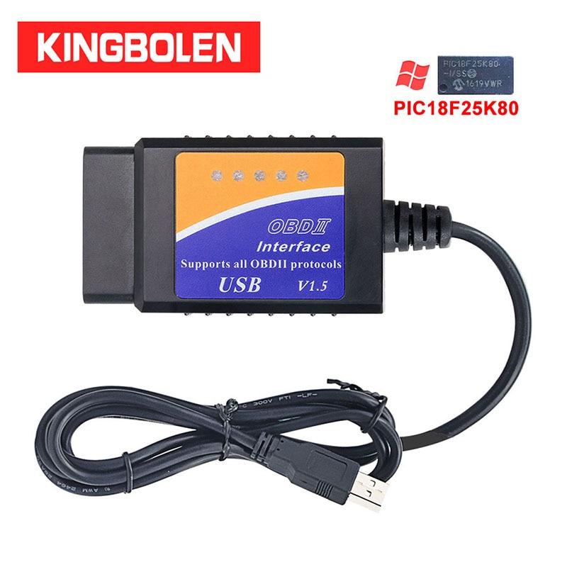 ELM327 USB V1.5 เครื่องสแกนเนอร์อินเทอร์เฟซPIC18F25K80 ชิปOBDII Auto Code Reader OBD2 เครื่องมือวินิ