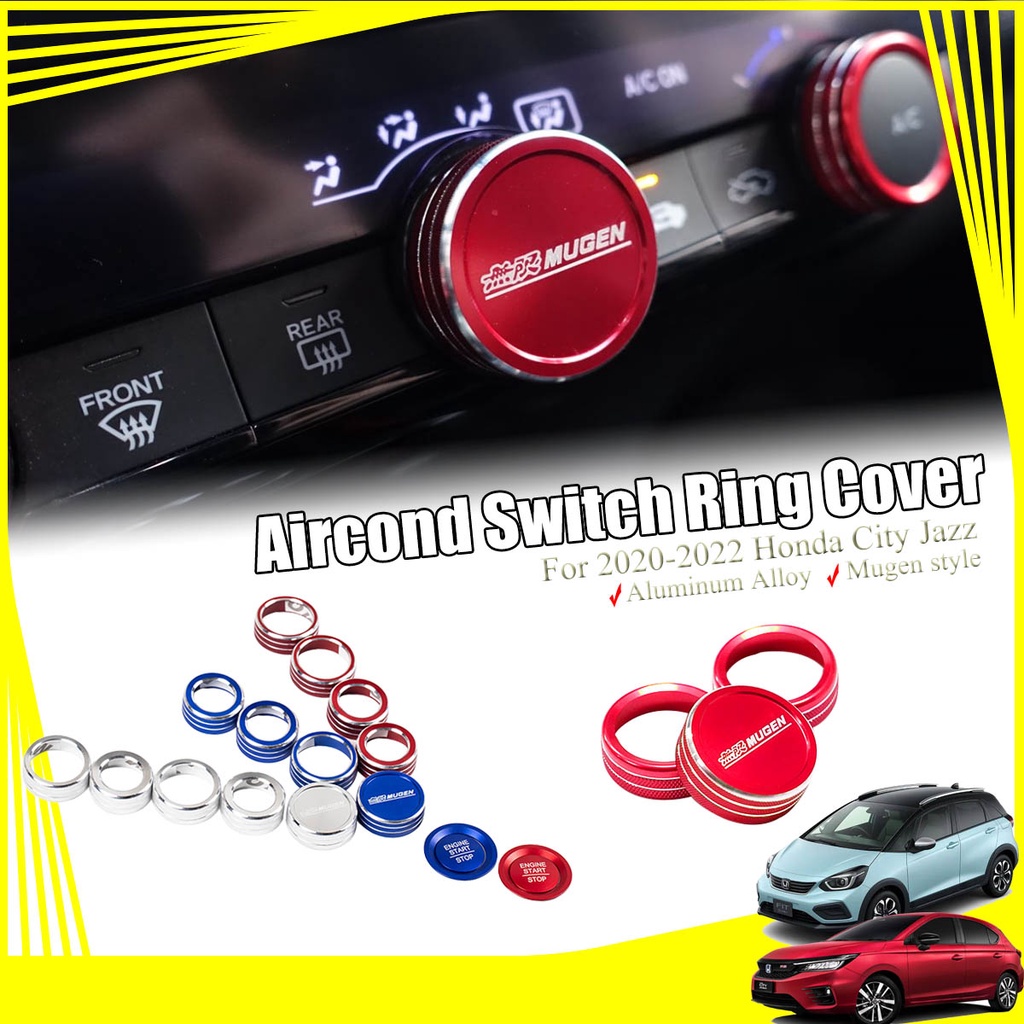 สําหรับ 2020 - 2025 Honda City GN / Hatchback Aircond สวิทช์ Knonb ฝาครอบแหวน Push Start ปุ่มแหวนสติกเกอร์อลูมิเนียมอัลลอยด์ Protector