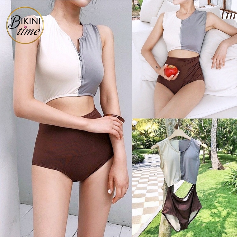 🏖BikiniTime (M-XL) SB76 ชุดว่ายน้ำทูพีซบิกินี่ สีเหลือง กางเกงเอวสูง สวยแซ่บ ชุดเที่ยวทะเล
