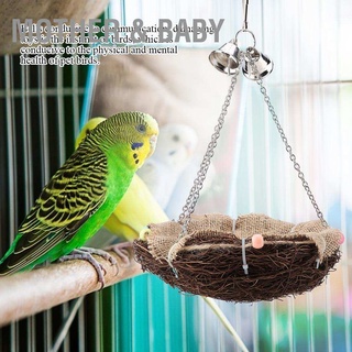 Mother &amp; Baby Rattan Birds Straw Nest Swing Hanging Toy with Three Chain Bells Toys