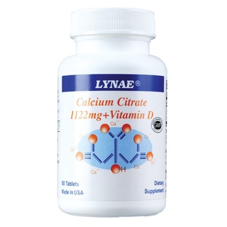 LYNAE Calcium Citrate 1122 mg. + Vitamin D Vitamin USA ไลเน่ แคลเซียมซิเตรท วิตามินดี 60 เม็ด ดูดซึมได้ดีกว่า