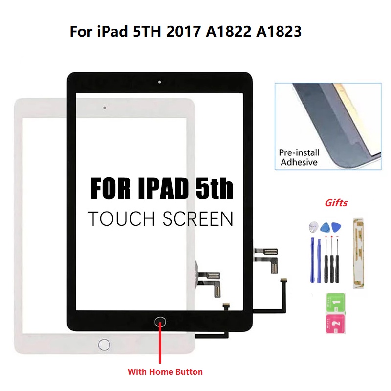 หน้าจอสัมผัสสําหรับ iPad 9.7 2017 iPad 5th A1822 A1823 ปุ่มบ้าน Flex Cable กาวกาว Touch Screen Digit