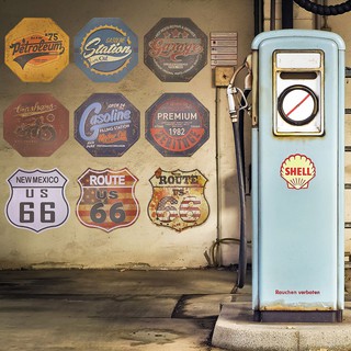 ป้ายสังกะสีวินเทจ (ปั๊มนูน) การาจ Garage ปั๊มน้ำมัน อู่ซ่อมรถ Route 66 โรงจอดรถ, ขนาด 30 ซม.