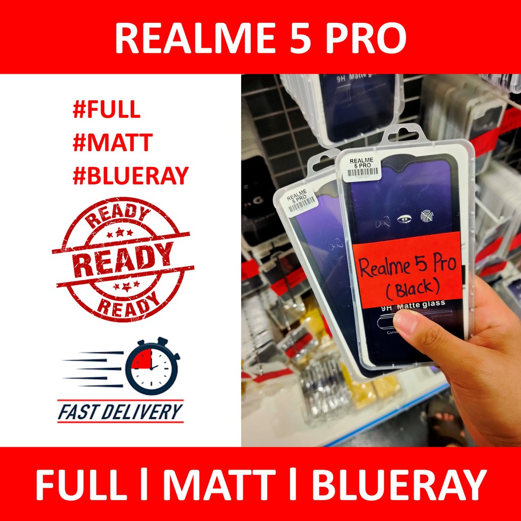 (MATTE BLUERAY) REALME 5PRO ANTI MATT BLUERAY TEMPEREDGLASS 9H FULL VIEW REALME