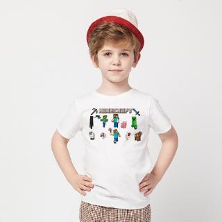 เสื้อยืดลําลอง ลายการ์ตูน Minecraft แฟชั่นฤดูร้อน สําหรับเด็กผู้ชาย และเด็กผู้หญิง