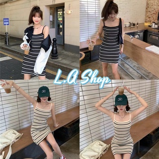 L.A Shop พร้อมส่ง มินิเดรสสายเดี่ยวไหมพรม ลายทางสีครีมดำ 2 สีน่ารักๆ "6A78" -C