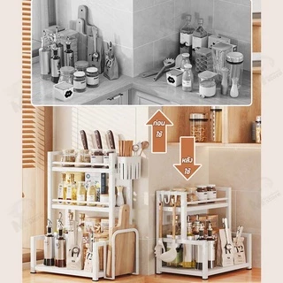 [กันสนิม] ชั้นวางเครื่องปรุงโครงเหล็ก 2/3ชั้น พร้อมที่ใส่มีด+ช้อน+เขียง PC