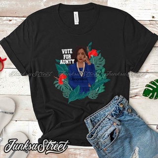 [100% Cotton] ขายดี เสื้อยืดลําลอง แขนสั้น พิมพ์ลาย Aunty Kamala Harris Kamala Harris Vice President Kamala Harris BLcmk