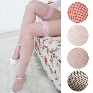 ถุงน่อง เซ็กซี่ ถุงน่องตาข่าย ถุงน่องเซ็กซี่ ขอบลูกไม้ Fishnet Thigh High Stockings