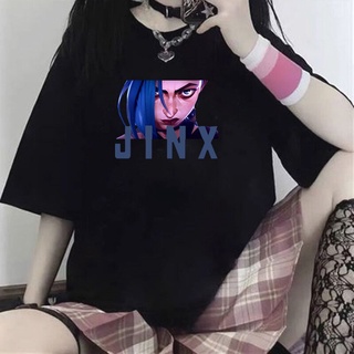 GILDAN เสื้อยืดแขนสั้น ผ้าฝ้าย พิมพ์ลายอนิเมะ Jinx Arcane Tv Show สไตล์ฮาราจูกุ เหมาะกับของขวัญวันเกิด สําหรับผู้ชาย และ