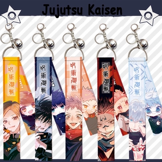 Anime Jujutsu Kaisen Figure Lanyard Strap Keychain Gojo Satoru Yuji Itadori Streamer Bag Pendant Small Bell Ribbon KeyRing