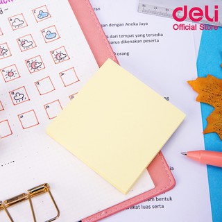 Deli A013 Sticky Note  กระดาษโน๊ตมีกาวในตัว  100แผ่น/แพ็ค  สีเหลือง 3x3 นิ้ว