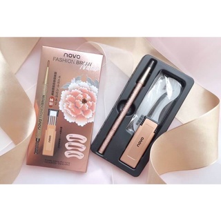 NOVO FASHION BROW Eyebrow โนโว ดินสอเขียนคิ้ว แบบหมุน แถมไส้ดินสอ + บล๊อกคิ้ว 3 ชิ้น พร้อมไส้ดินสอเปลี่ยน3แท่ง