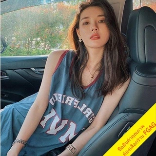 เสื้อยืดบาสแขนกุดผู้หญิง oversize เสื้อผ้าวัยรุ่นแฟชั่นสไตล์เกาหลี โอเวอร์ไซส์ เสื้อกล้ามบา สปาดไหล่สตรีทกีฬา XXL
