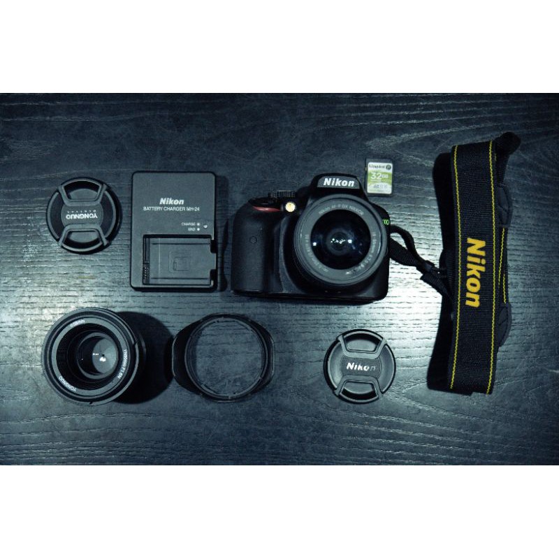 Nikon D3400 มือสอง + SDHC 32GB + Kit Lens 18-55mm + Yongnuo f1.8 50mm lens