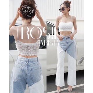PS 161 Rosie ครอป สายเดี่ยว แต่งดอกไม้ 3d
