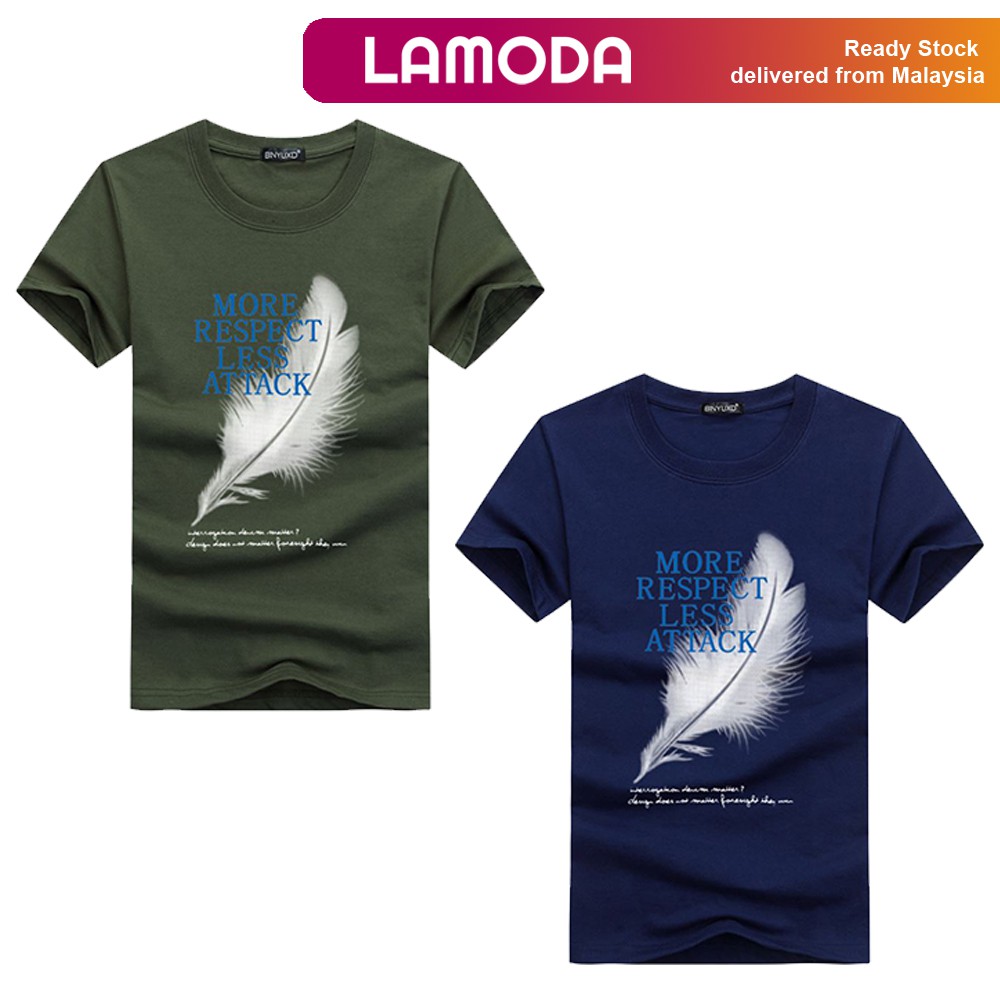 [S-5XL][Lamoda]เสื้อเชิ้ต Feather เสื้อยืดแขนสั้นผู้ชาย