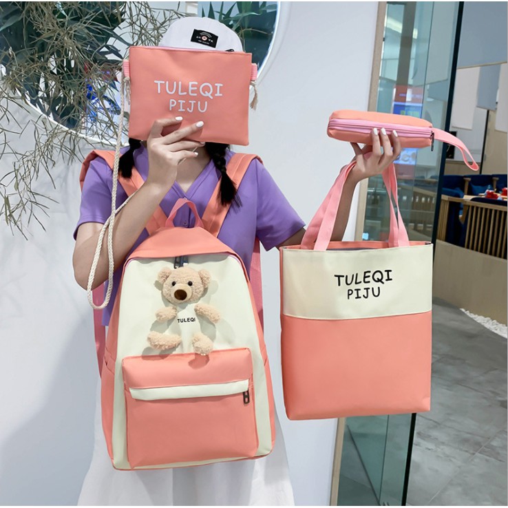 𝗣𝗥𝗢𝗦 กระเป๋าเป้เซต4ชิ้นหมีน้อยสีพื้นจุของได้เยอะสุดคุ้ม 2024 เทรนด์ ด่วน️️ถูกและดีที่นี้เท่านั้น ️️