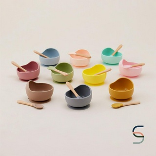 SARABARN Round Silicone Suction Bowl With Spoon Set | ชุดชามพร้อมช้อน ชาม ชามเด็ก ชามซิลิโคน ช้อน ช้อนเด็ก ช้อนซิลิโคน