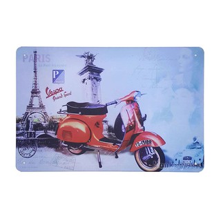 ป้ายสังกะสีวินเทจ Red Piaggio Vespa @ Paris