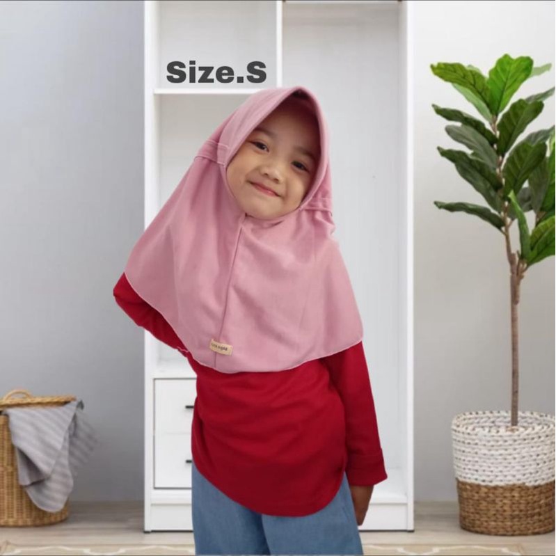 RABBANI/SCHOOL CHILDRENS HIJAB (SIZE S) KINDERGARTEN AGE WITH BACK DRAWSTRING MODEL WITH CLORED RIBB