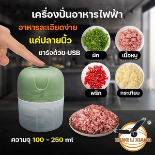 เครื่องปั่นกระเทียม อัตโนมัติ เครื่องปั่นพริก บดสับอาหาร ทำความละเอียดอาหาร ความจุ 100ml, 250ml ชาร์จ USB