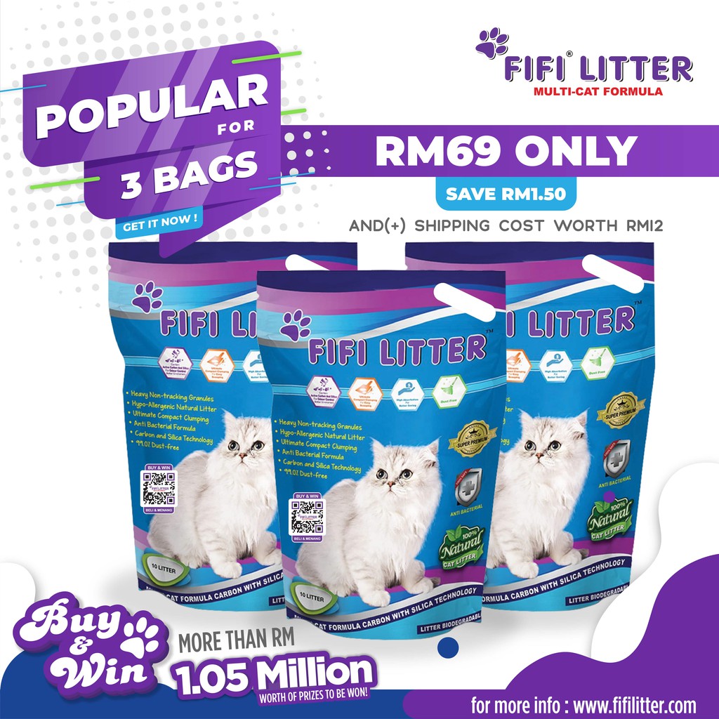BUY & WIN RM1.05 MILLION (ประหยัดคอมโบ- 3 ถุง) ทรายแมว FifiLitter Premium 10L