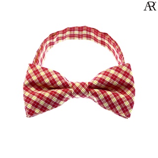 ANGELINO RUFOLO Bow Tie ผ้าไหมทอผสมคอตตอนคุณภาพเยี่ยม โบว์หูกระต่ายผู้ชาย ดีไซน์ Plaid สีแดง/สีกรมท่า/สีฟ้า