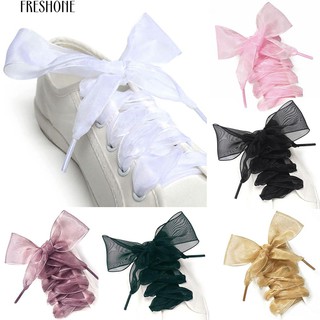 เฟรสโซ 1Pair 110 ซม Organza Ribbon Shoes รองเท้าผ้าใบ Bowknot Shoelaces แบบแบน