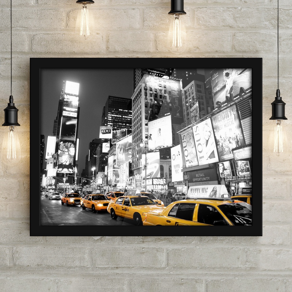 New York - Time Square Cabs 1 โปสเตอร์ตกแต่งศิลปะสาดสีสีดําและสีขาว