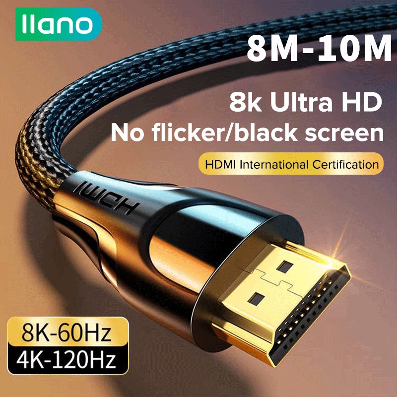 Llano สายเคเบิล hdmi 8K 2.1 3D 8 ม.-10 ม. 60hz 144hz 48Gbps 3D HDR สําหรับ HDTV PS5 PS4 pro Switch X
