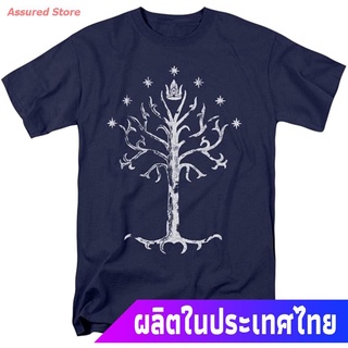 เสื้อยืดคอกลมured Store ลอร์ดออฟเดอะริงส์เสื้อยืดผู้ชายและผู้หญิง Lord Of The Rings - Tree Of Gondor Mens T-Shirt, Navy