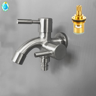 ก๊อกน้ำ2หัว ก๊อกน้ำ2ทาง ก๊อกน้ำสแตนเลสสตีลแบบสร้างสรรค์ Wall - in 1 IN 2 OUT Multifunctional Water TAP