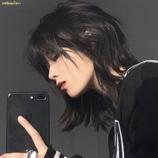 เงินร้อน#⚡⚡⚡Wangtail mullet head wig male short hair fluffy handsome สมจริง unisex men s headgear