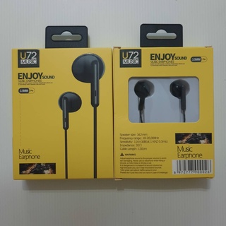 U72  หูฟัง มีไมค์ คุยโทรศัพท์ได้ ฟังเพลง ดูหนัง เสียงดัง ฟังชัด stereo earphones เชื่อมต่อ แบบ AUX 3.5 สีขาว สีดำ