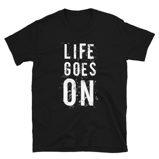 เสื้อยืดสีขาวเสื้อยืดลําลอง แขนสั้น พิมพ์ลาย Life Goes On Black สําหรับผู้ชาย 602098S-4XL