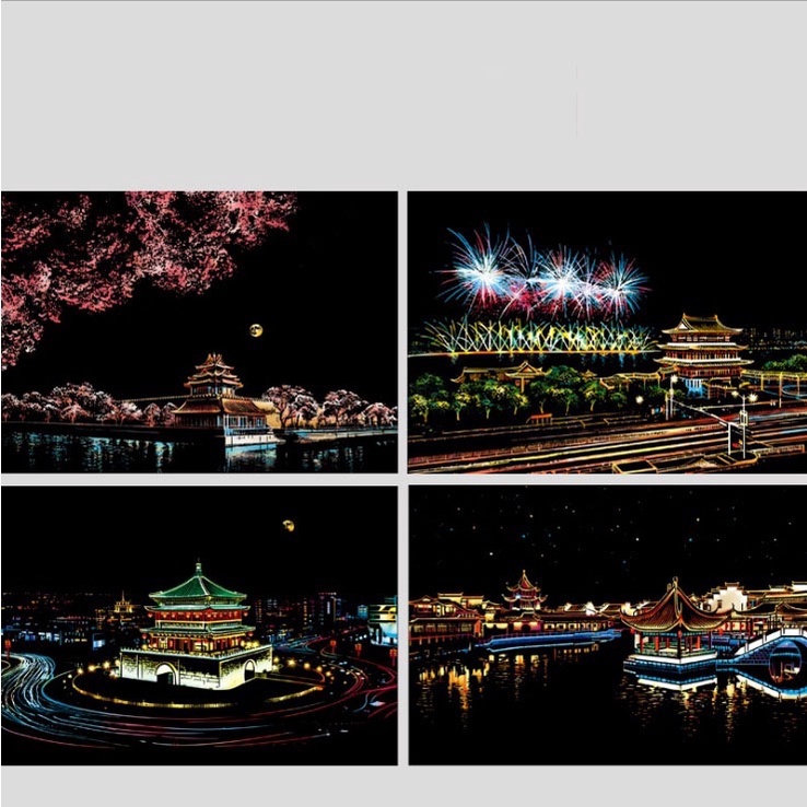 (1 ชุดได้ทั้ง 4 ภาพเลยค่า) ฟรีแท่งไม้ขูดทุกชุด ศิลปะขูด Magic Scratch Art ขนาด A4 แผ่นขูดภาพภาพวิวระบายสีต่างประเทศ - รูปที่ 5