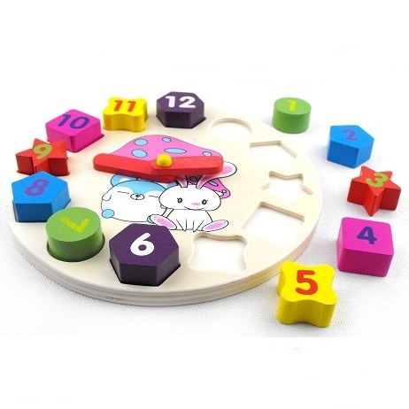 เคลียร์โกดัง นาฬิกาไม้ บล๊อกเรขาคณิต บล็อกตัวเลข ของเล่นนาฬิกา  ของเล่นเด็ก สื่อสอนเลข ของเล่นปฐมวัย