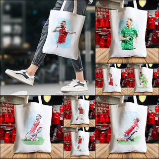 กระเป๋าผ้าแคนวาส ลายนักฟุตบอลอาร์เซนอล Arsenal canvas tote bags ลายภาพวาดสเก็ตสีน้ำ สกรีนคมชัด