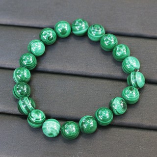 กำไลลูกปัดหินมาลาไคท์ (Malachite) เกรดพรีเมี่ยม ลายหินธรรมชาติเป็นรูปดวงตาสวรรค์ ขนาด 9 มิล หินแท้จากประเทศแซมเบีย