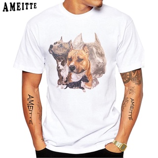 เสื้อยืดแขนสั้นลําลอง พิมพ์ลายสุนัข Pit Bull Terrier สีขาว แฟชั่นฤดูร้อน สไตล์ฮิปฮอป สําหรับผู้ชายสามารถปรับแต่งได้