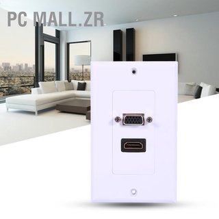 PC Mall.zr 1 Port HDMI Female + VGA AV Wall Outlet Video Socket Face Connector Plate White