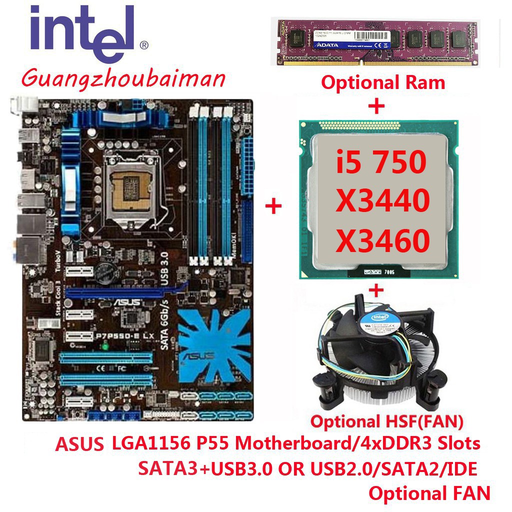 Used Gaming Combo Set Bundle Ausu P7p55d E Lx Motherboard P55 Motherboard Overclocking Usb3 0 Sata3